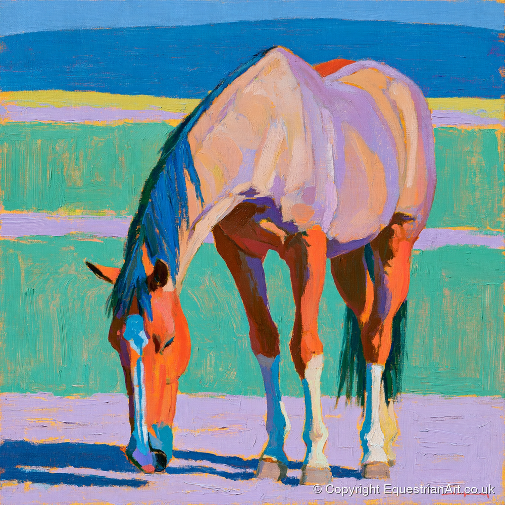 Colourful Grazing Horse - horse breed art print and canvas by Marshall Davies A.I