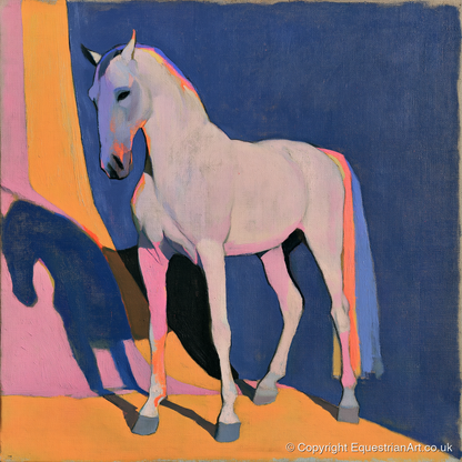 Colourful Grey Horse And Shadow - horse breed art print and canvas by Helena Ashby A.I