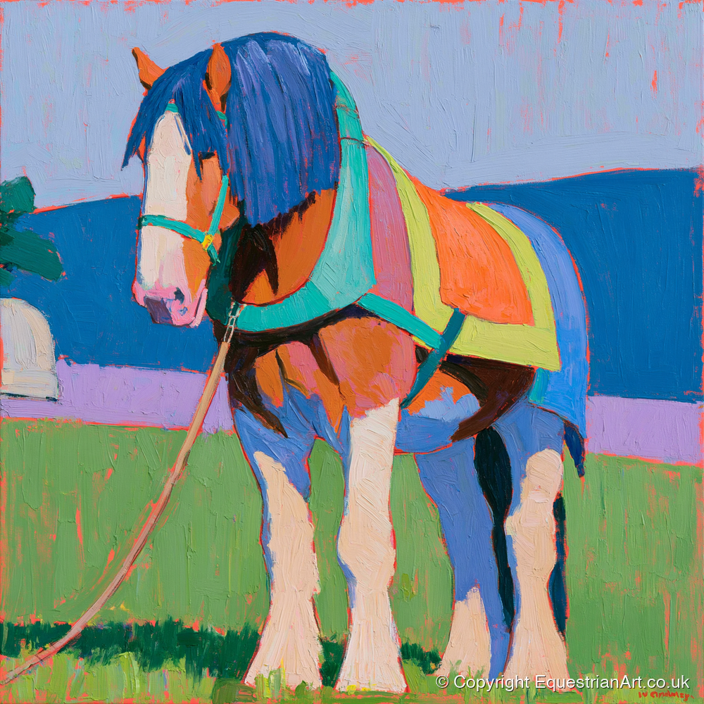 Colourful Heavy Horse In Harness - horse breed art print and canvas by Marshall Davies A.I