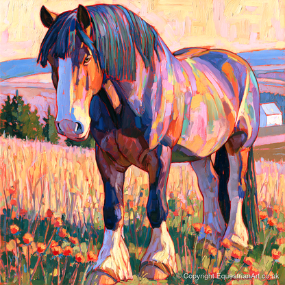 Colourful Heavy Horse in Meadow - horse breed art print and canvas by Celia Harding A.I