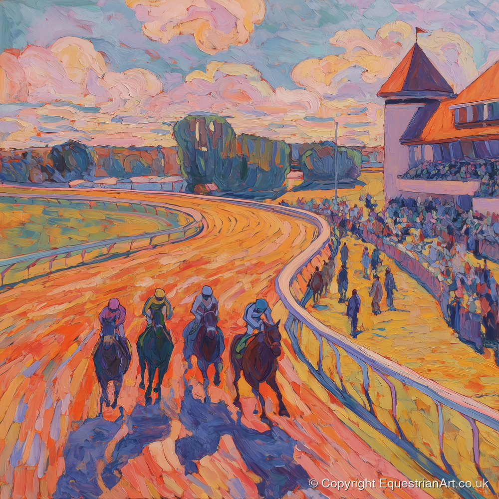 Colours of the Home Straight - racing horse art print and canvas by Celia Harding A.I