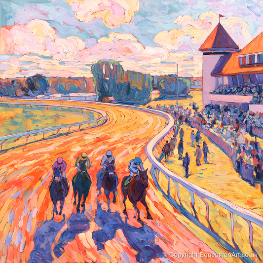 Colours of the Home Straight - racing horse art print and canvas by Celia Harding A.I