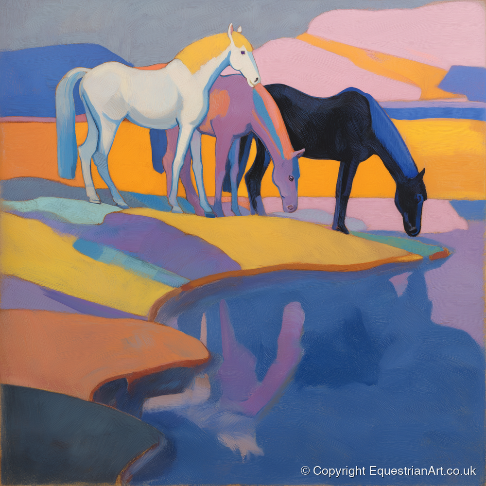 Colours of the Waterhole - wild horses art print and canvas by Helena Ashby A.I