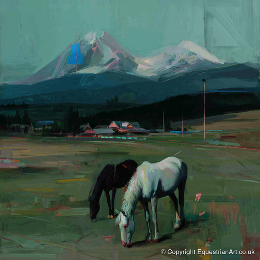 Companions Beneath the Peak - horse landscape art print and canvas by Quentin Hart A.I
