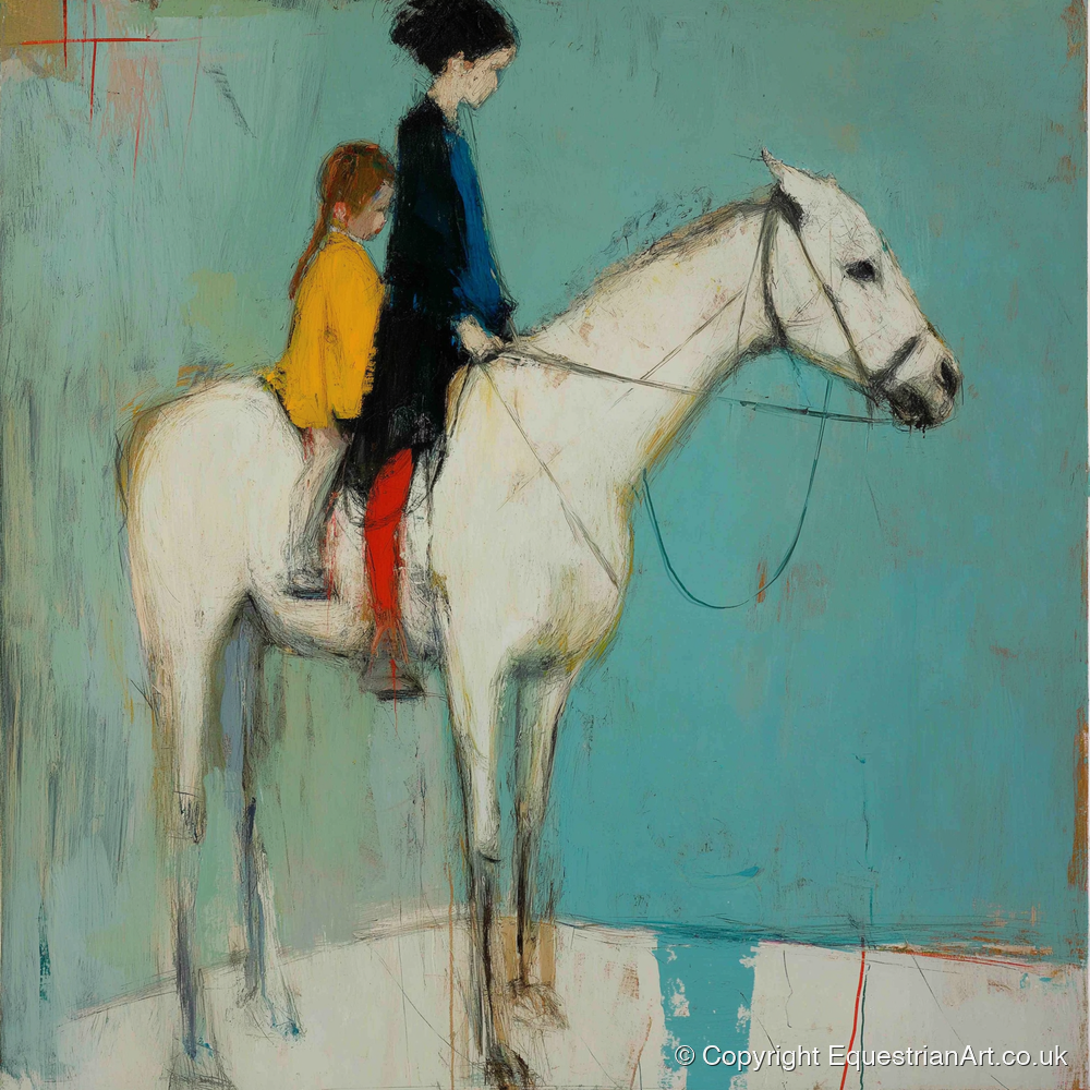 Companions in Colour - horse & rider art print and canvas by Margot Davenport A.I