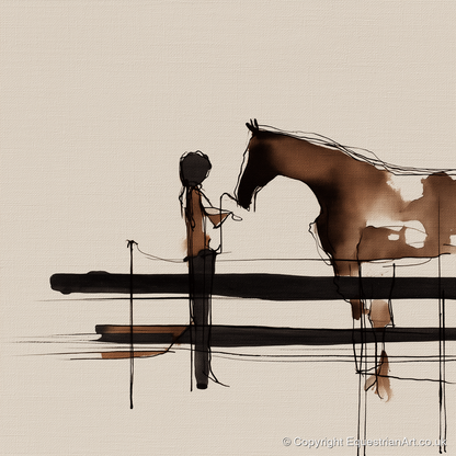 Connection at the Fence - horse & rider art print and canvas by Julian Vance A.I