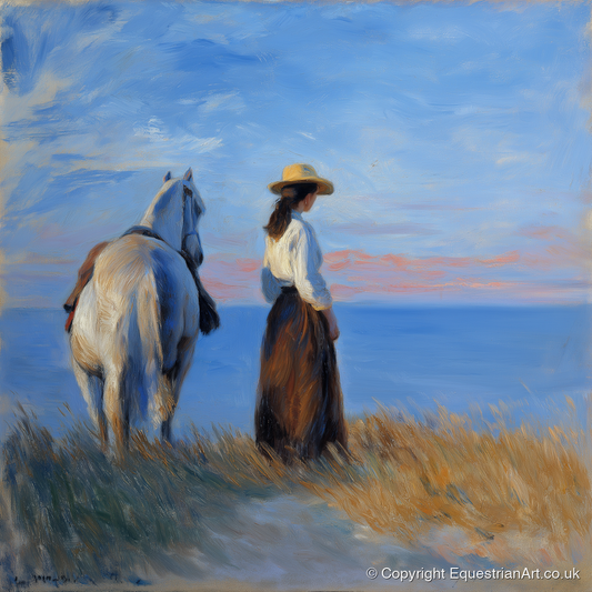 Contemplating the Horizon - horse & rider art print and canvas by Gabriel Hayes A.I