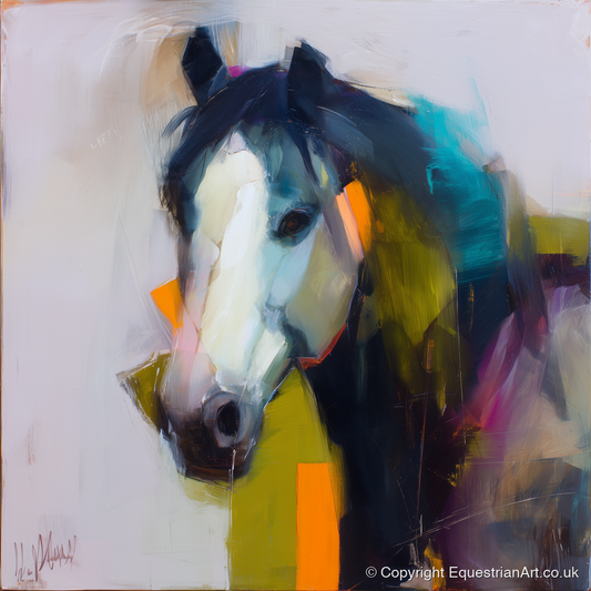 Contemporary Blaze Portrait - horse portrait art print and canvas by Warren Yates A.I