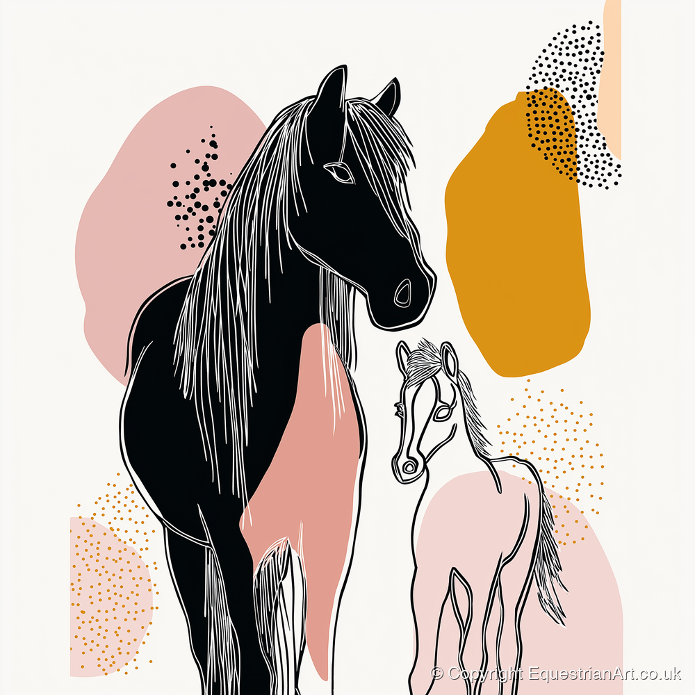 Contemporary Equine Bond - mare & foal art print and canvas by Esther Fairchild A.I