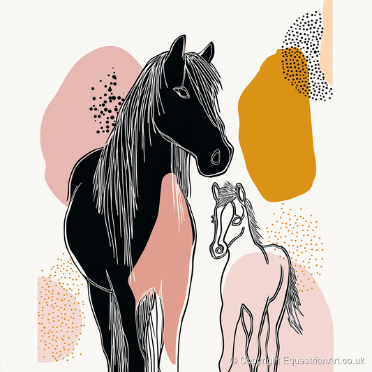 Contemporary Equine Bond - mare & foal art print and canvas by Esther Fairchild A.I