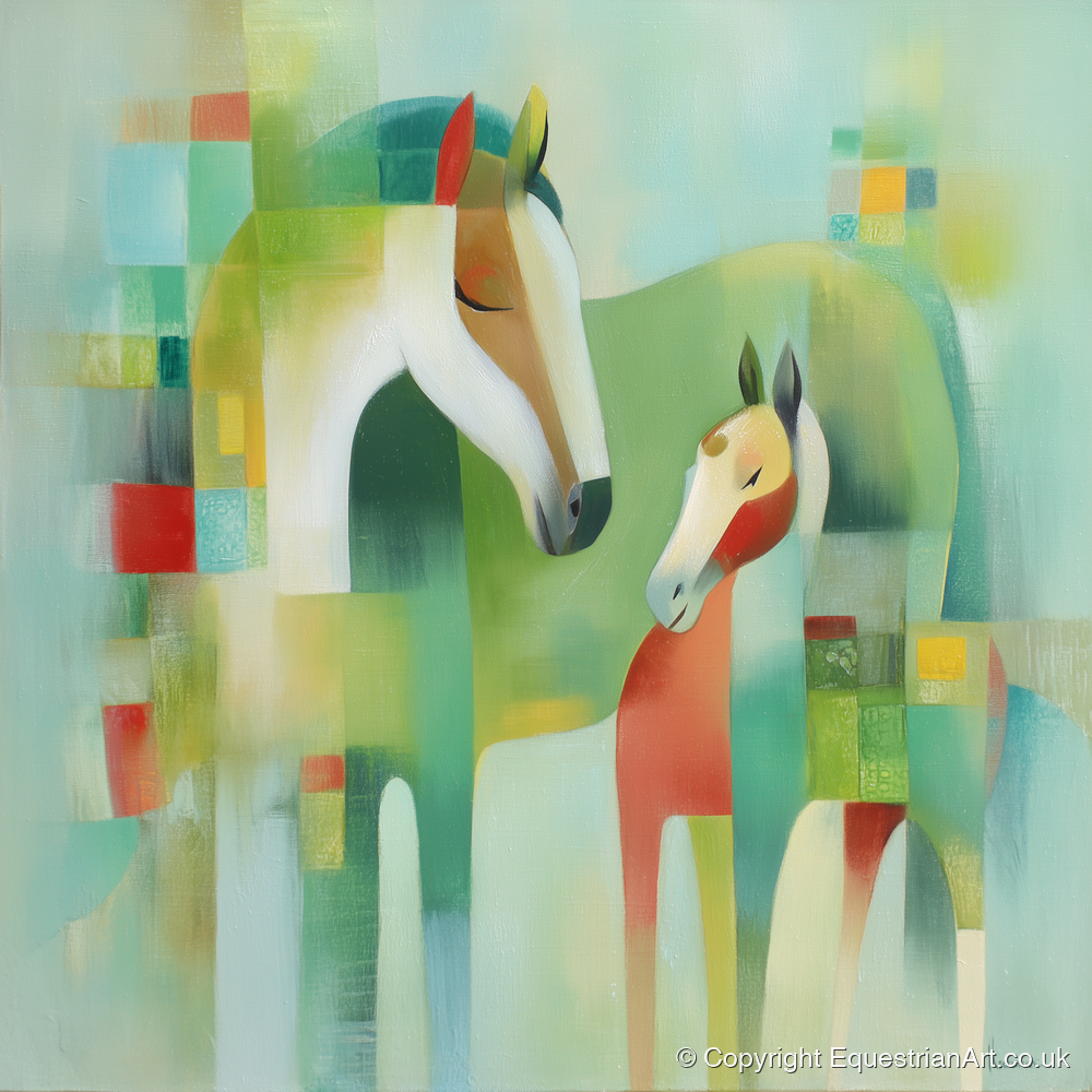 Contemporary Equine Harmony - mare & foal art print and canvas by Leon Lambert A.I