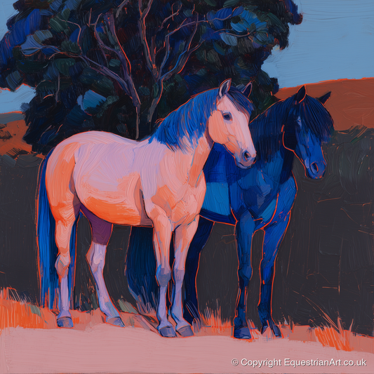 Contrasting Companions - horse landscape art print and canvas by Evander Winslow A.I
