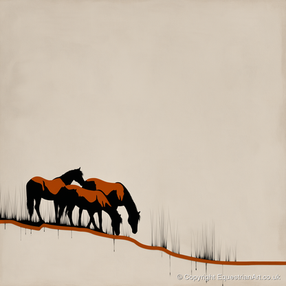 Copper and Ink Herd - wild horses art print and canvas by Barnaby West A.I