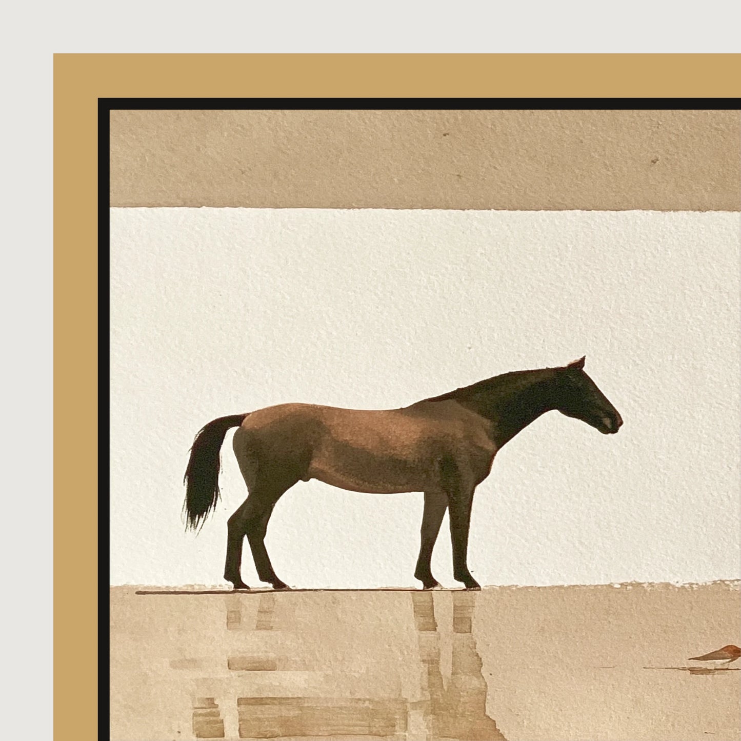 Minimalist Equine Horizon - panoramic canvas and float frame detail