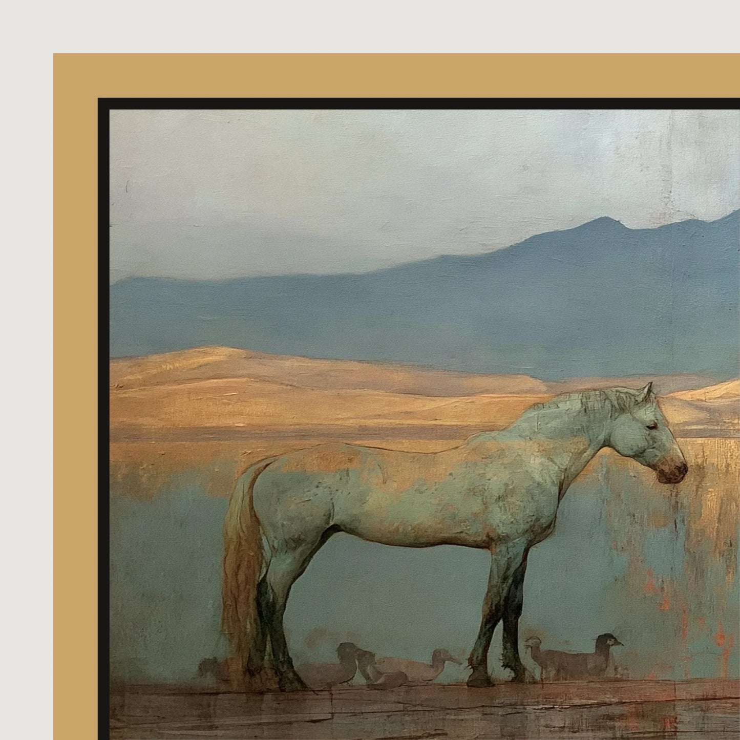 Gilded Shoreline Reflections - panoramic canvas and float frame detail