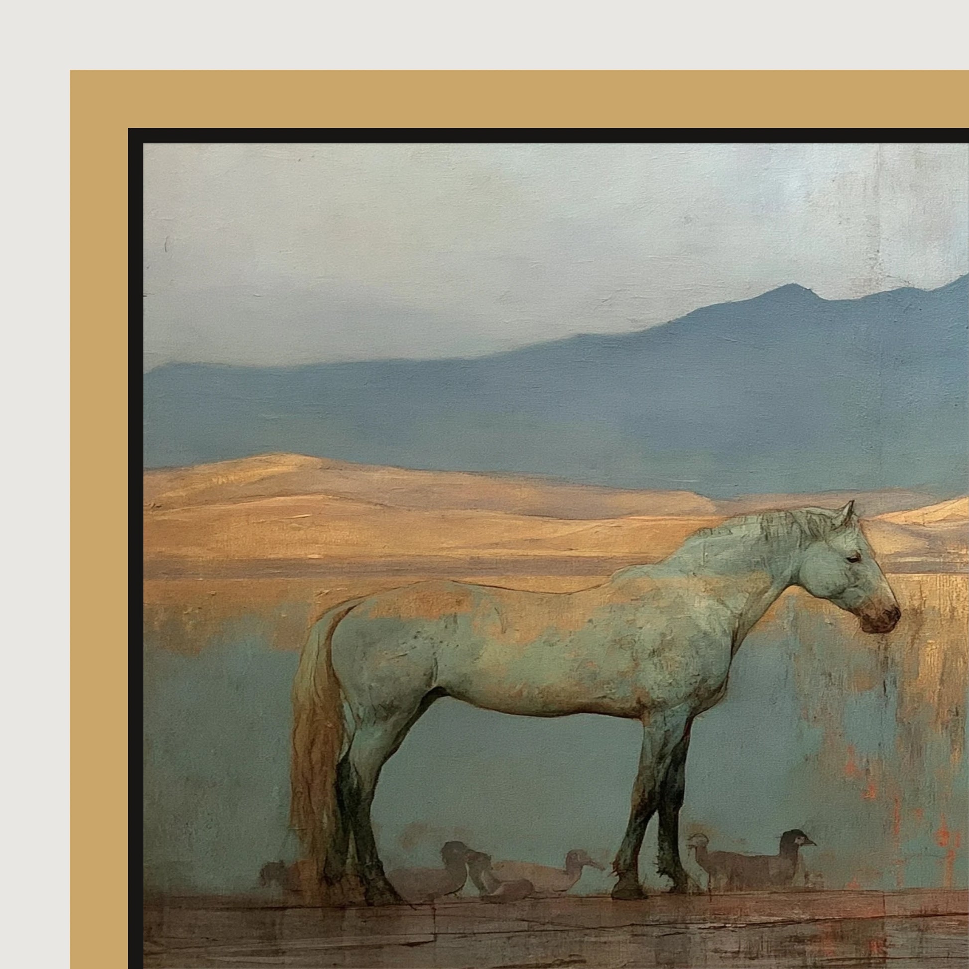 Gilded Shoreline Reflections - panoramic canvas and float frame detail