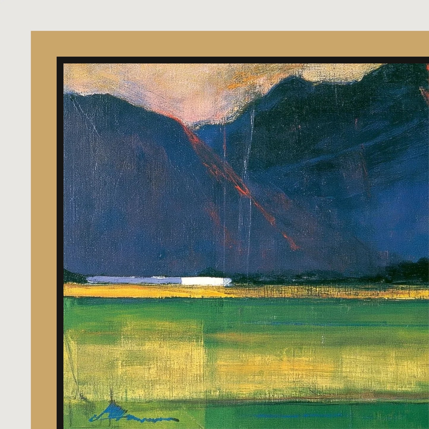 Vibrant Mountain Pasture - panoramic canvas and float frame detail