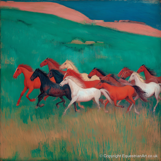 Crimson and Emerald Herd - wild horses art print and canvas by Lawrence Gable A.I