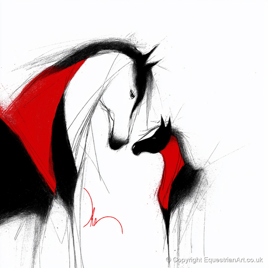 Crimson Bond - mare & foal art print and canvas by Sebastian Vale A.I