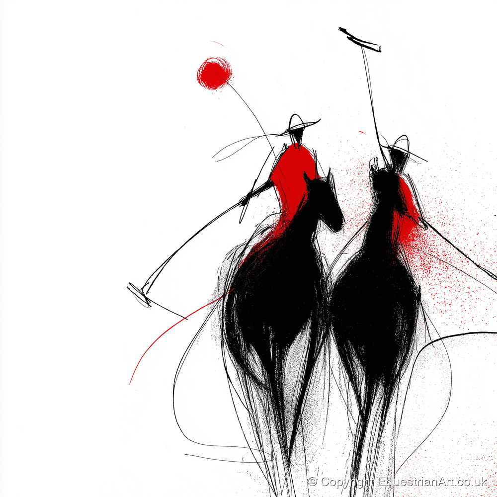 Crimson Chukka - polo horse art print and canvas by Sebastian Vale A.I