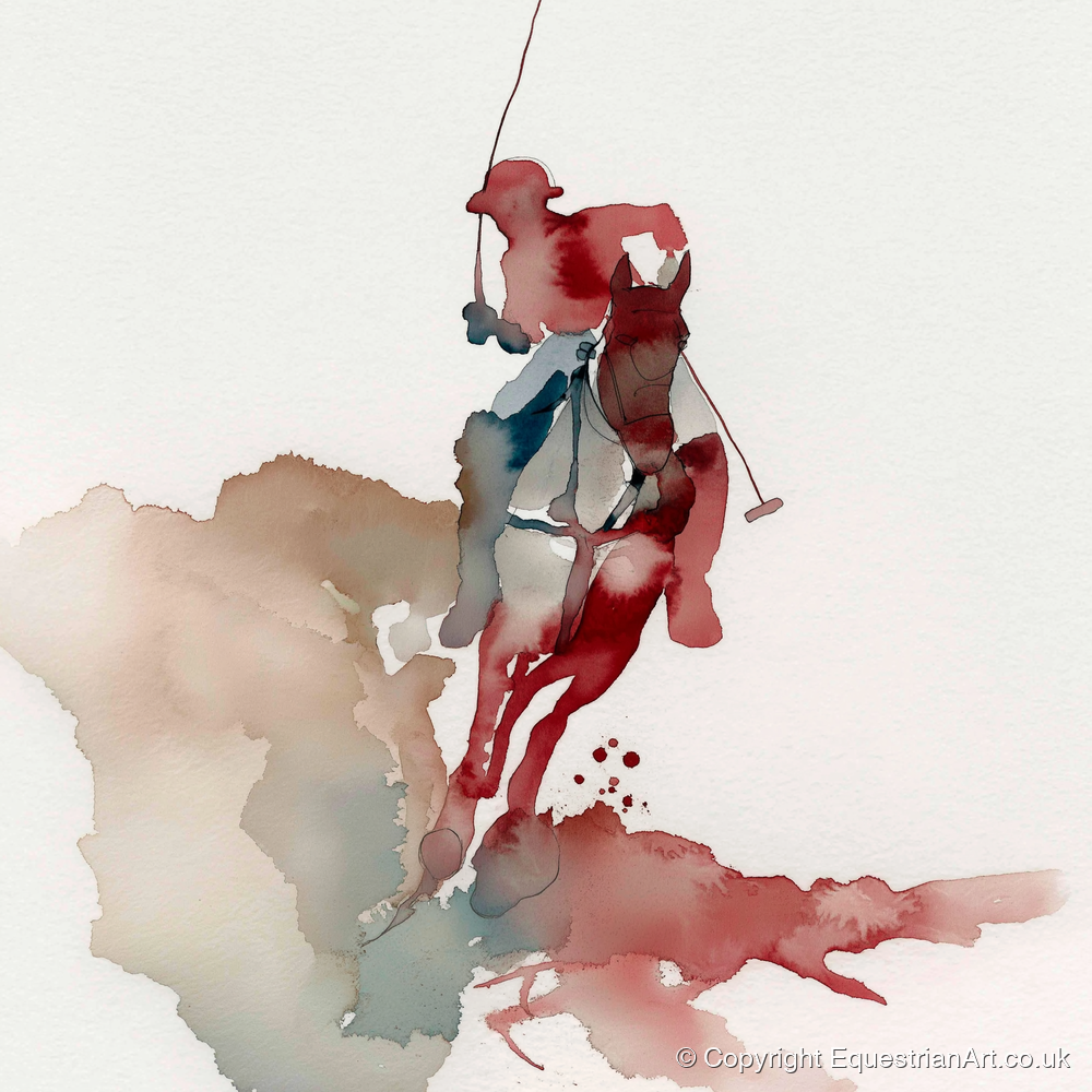 Crimson Chukka Strike - polo horse art print and canvas by Theodore Grant A.I