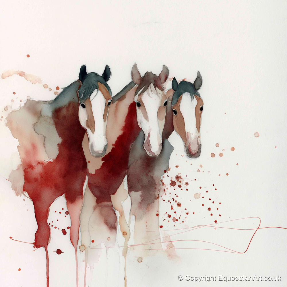 Crimson Companions - wild horses art print and canvas by Theodore Grant A.I