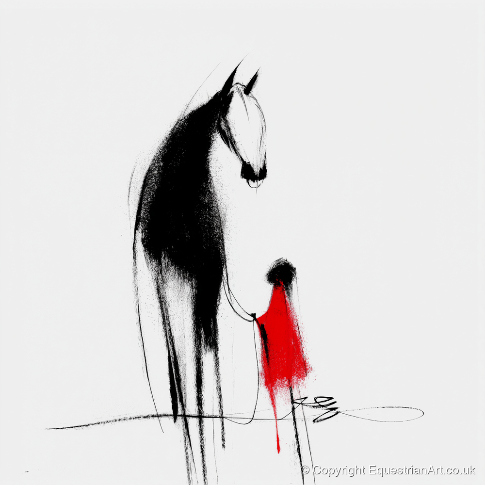 Crimson Connection - horse & rider art print and canvas by Sebastian Vale A.I
