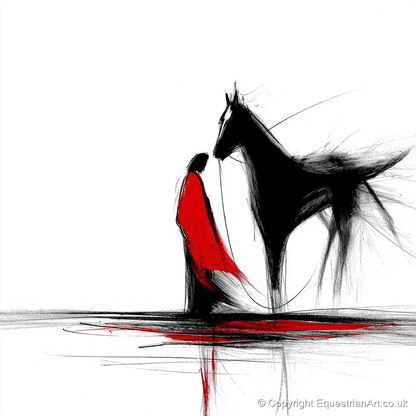 Crimson Connection - horse & rider art print and canvas by Sebastian Vale A.I