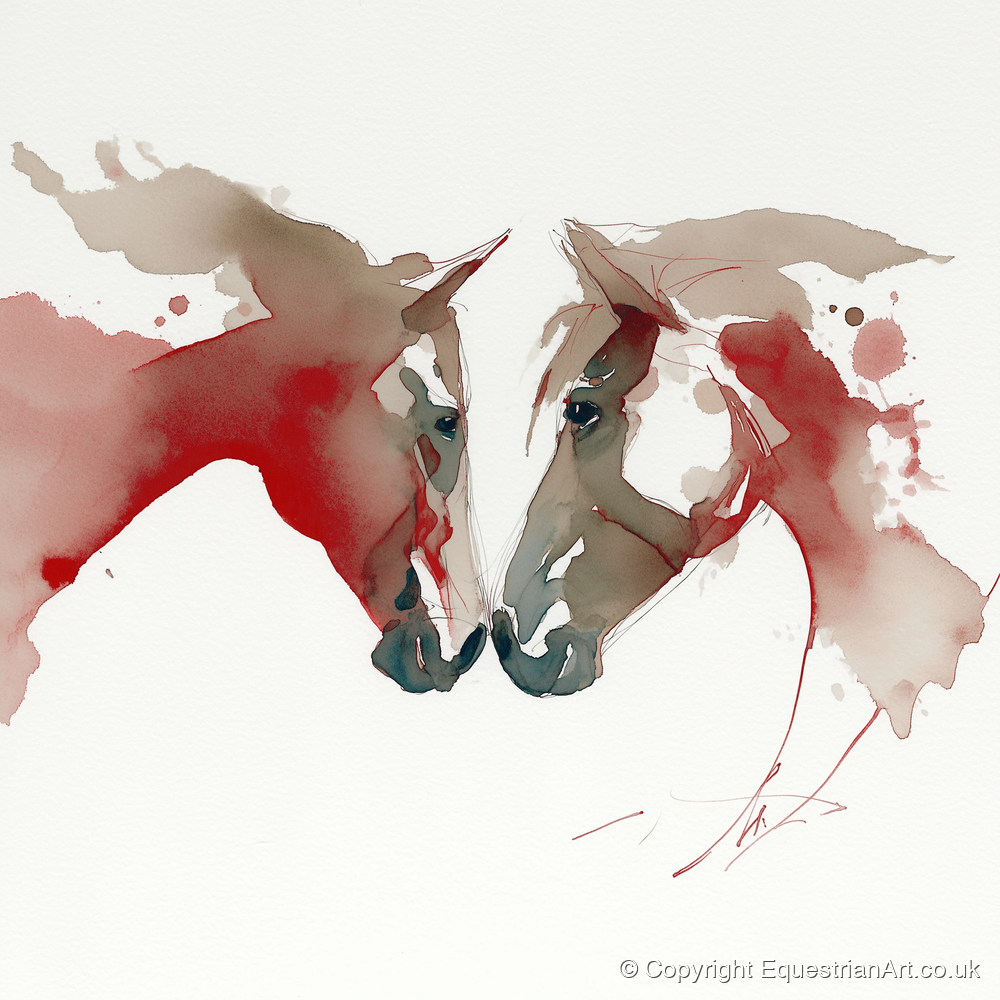 Crimson Connection - horse portrait art print and canvas by Theodore Grant A.I