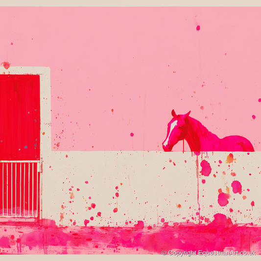 Crimson Doorway - horse stable art print and canvas by Camilla Royston A.I