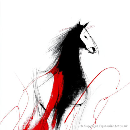 Crimson Equine Silhouette - horse portrait art print and canvas by Sebastian Vale A.I