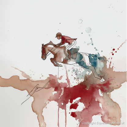Crimson Flight - show jumping horse art print and canvas by Theodore Grant A.I