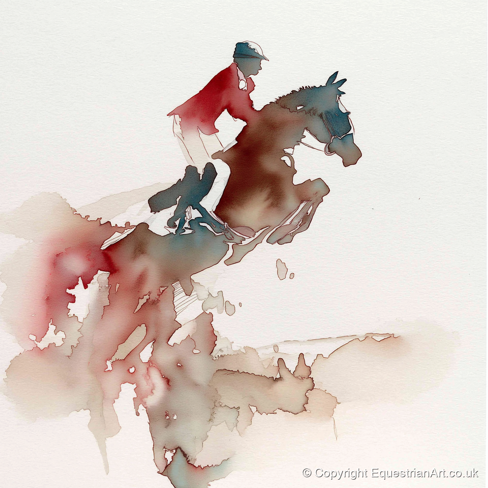 Crimson Flight - show jumping horse art print and canvas by Theodore Grant A.I