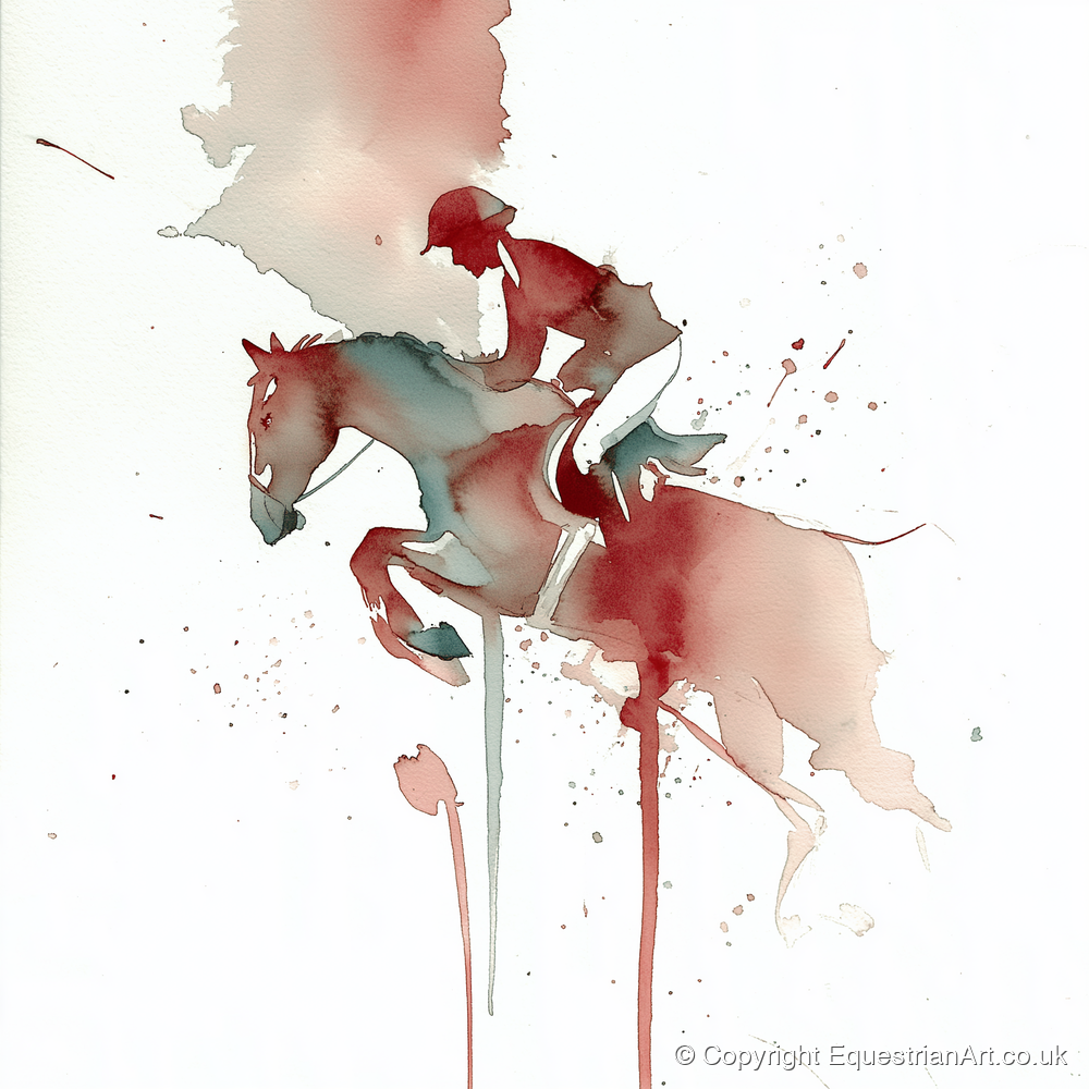 Crimson Flight - show jumping horse art print and canvas by Theodore Grant A.I