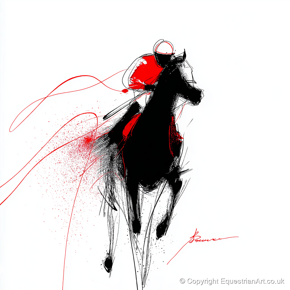 Crimson Gallop - racing horse art print and canvas by Sebastian Vale A.I