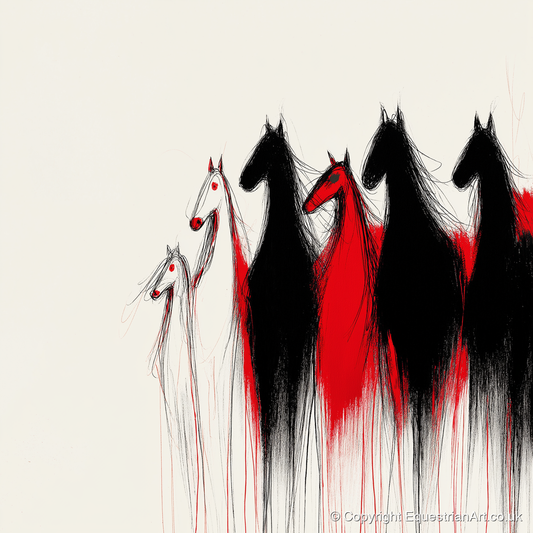 Crimson Herd Silhouettes - wild horses art print and canvas by Sebastian Vale A.I