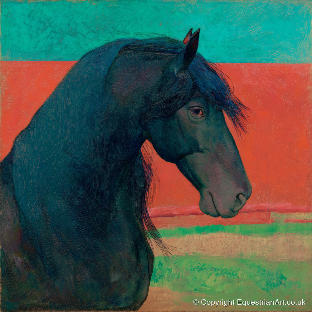 Crimson Horizon Friesian - horse breed art print and canvas by Lawrence Gable A.I