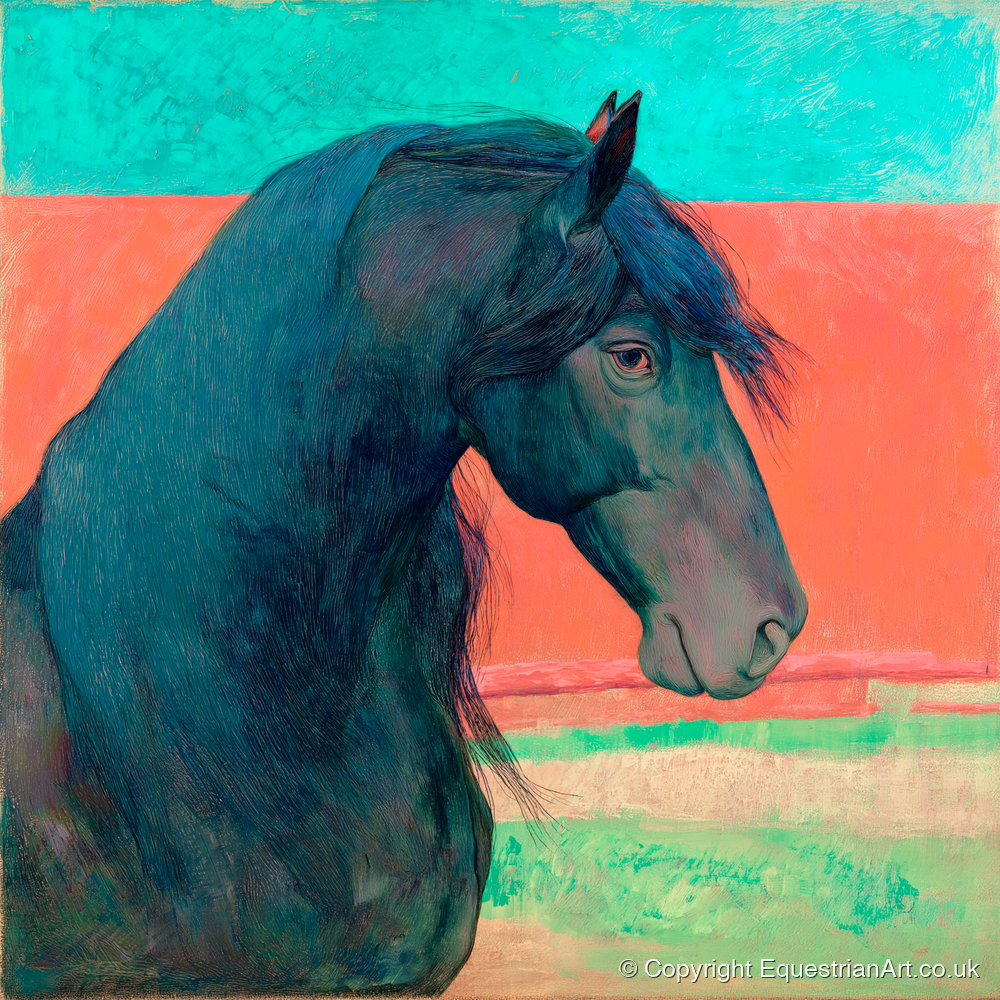 Crimson Horizon Friesian - horse breed art print and canvas by Lawrence Gable A.I