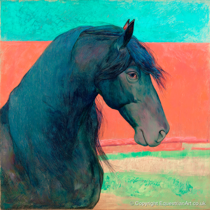 Crimson Horizon Friesian - horse breed art print and canvas by Lawrence Gable A.I