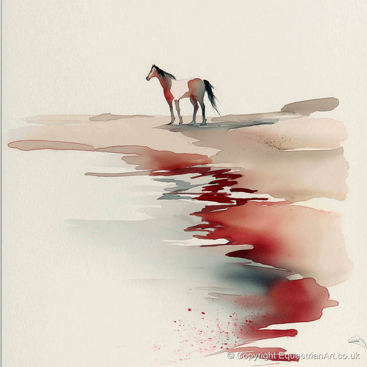 Crimson Horizon - horse landscape art print and canvas by Theodore Grant A.I