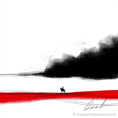 Crimson Horizon Silhouette - western horse art print and canvas by Sebastian Vale A.I