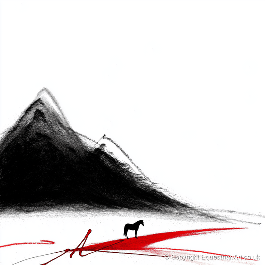 Crimson Path Silhouette - horse landscape art print and canvas by Sebastian Vale A.I