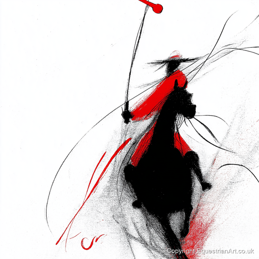 Crimson Polo Strike - polo horse art print and canvas by Sebastian Vale A.I
