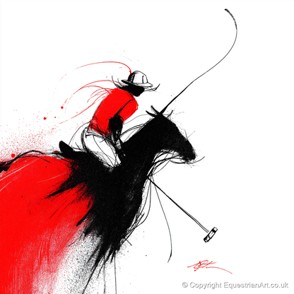 Crimson Polo Strike - polo horse art print and canvas by Sebastian Vale A.I