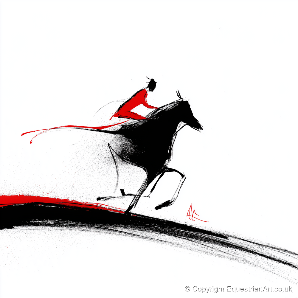 Crimson Pursuit - racing horse art print and canvas by Sebastian Vale A.I