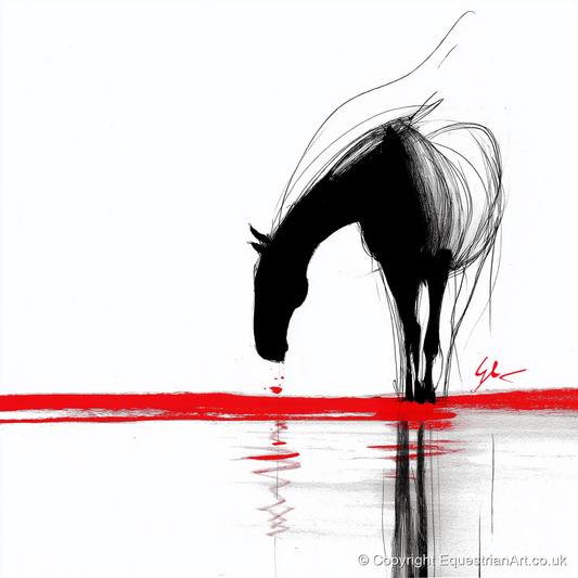 Crimson Reflection - horse portrait art print and canvas by Sebastian Vale A.I