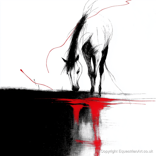 Crimson Reflection - horse portrait art print and canvas by Sebastian Vale A.I