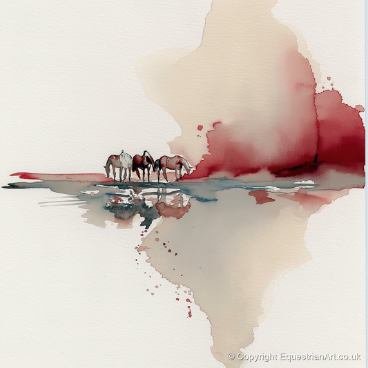 Crimson Reflections - horse landscape art print and canvas by Theodore Grant A.I