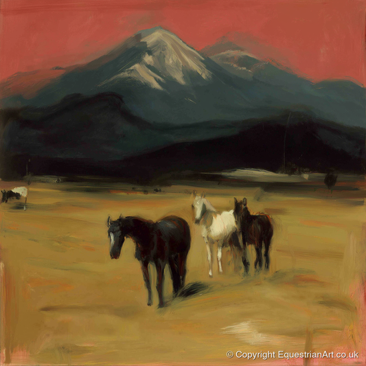 Crimson Sky Pastures - horse landscape art print and canvas by Thomas Cavendish A.I