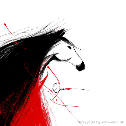 Crimson Spirit Silhouette - horse portrait art print and canvas by Sebastian Vale A.I